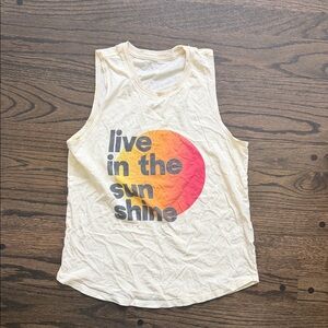 Spiritual Gangster Cream Muscle Tee with Sunset Graphic